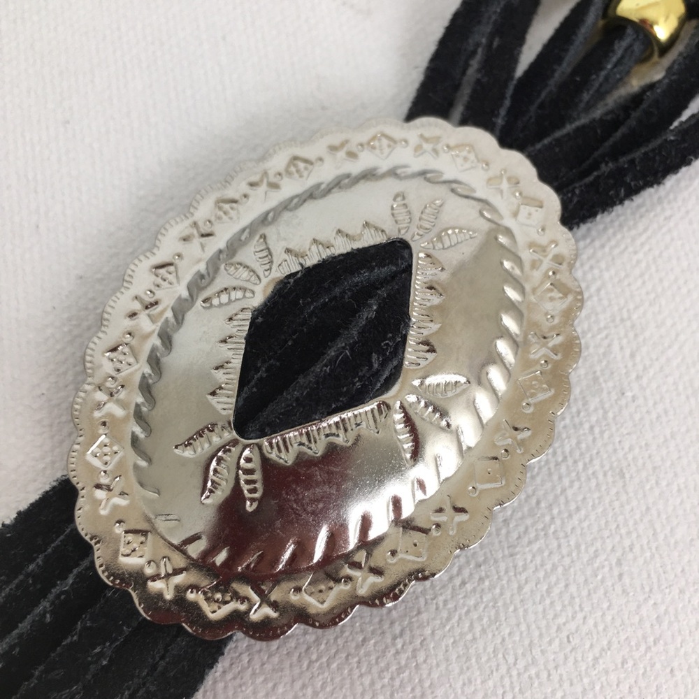 Vintage Boho Western Leather Concho Belt Black Silver Beaded Cowgirl - Picture 3 of 13